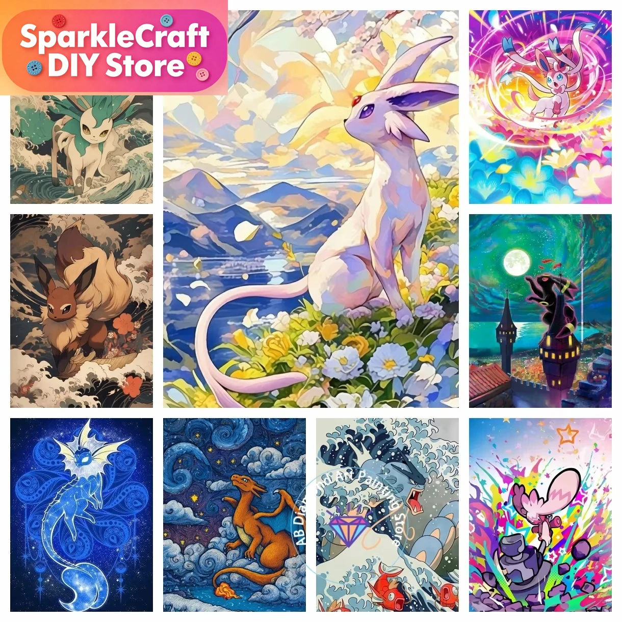 Resin Craft Kit - 1 adet çerçevesiz Pikachu Charizard Eevee